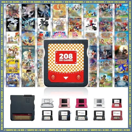 208 in 1 DS Game, Super Combo Game Cartridge Contains 208 3ds Games, Retro Game Pack Card Suitable for NDS, NDSi, 3DS, New, DS, 2DS, DS Lite