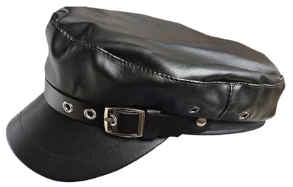 VASANA Cappello da autista in pelle PU nero con fibbia per cintura per donne uomini classico capitano marinaio cappello newsboy cappelli costumi berretto berretto