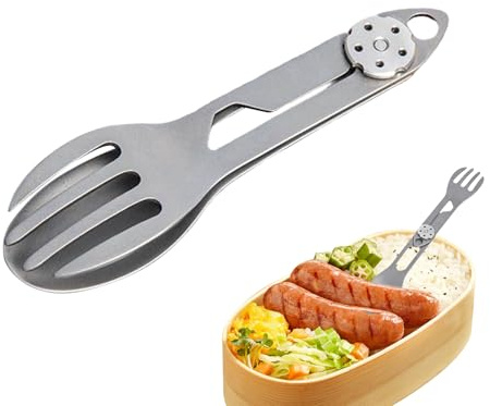 Gungtj Cuillère-fourchette pliable 2 en 1 en titane pour la survie – Couverts de camping portables pour la survie, la randonnée, les voyages, les barbecues, la randonnée ficnic