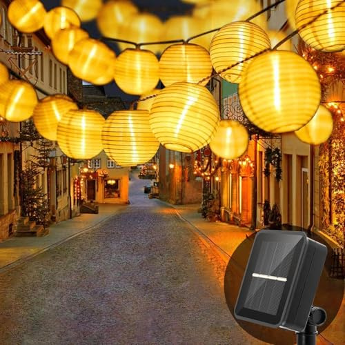 Bigzom Lampions solaires d'extérieur résistants aux intempéries, 6 m, 20 LED, IP65, étanche, 8 modes, pour jardin, balcon, cour, mariage, Noël, fête (blanc chaud)