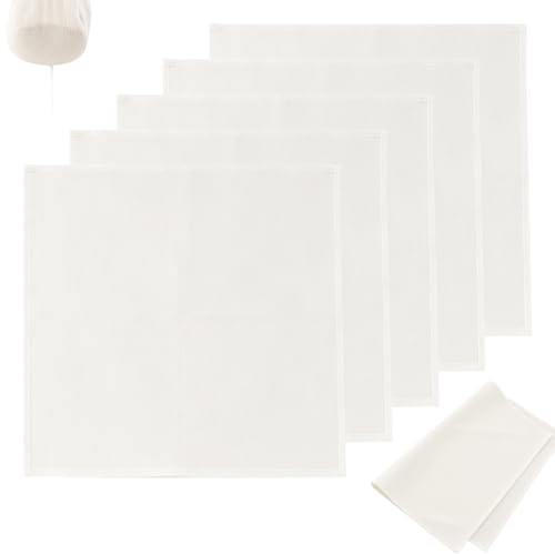 Msjuwek 5PCS Premium Cheese Cloth for Straining, Grade 100 Unbleached Muslin Cloths for Cooking, Washable Hemmed Straining Cloth for Filtering Nut Milk, Butter, Juice, Tea, Coffee (50 x 50 cm)