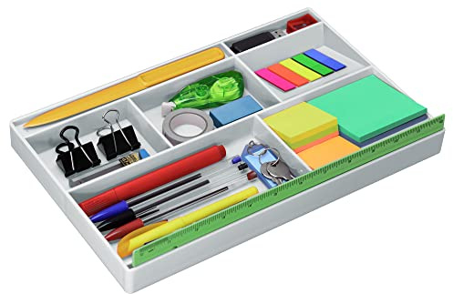 Acrimet Desk Drawer Organizer Tray with 8 compartments Bin Multi-Purpose for Desk Supplies and Accessories (Plastic) (White Color)