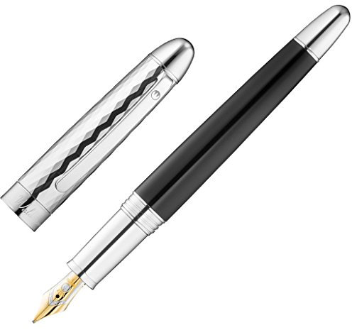 Waldmann Füllhalter Précieux, schwarz/wellenförmiger Diamantschnitt, Sterling Silber, 18Kt. Goldfeder: M mittel