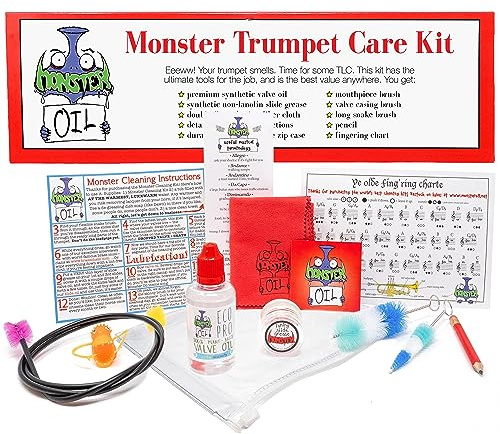 Monster Trumpet/Cornet Care and Cleaning Kit | Valve Oil, Slide Grease, and More! Everything You Need to Take Care of and Clean Your Trumpet!
