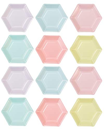 Talking Tables Pack of 12 (18cm) Disposable Hexagon Shaped Coloured Paper Plates Party Birthday Wedding Baby Shower Wedding Anniversary, Pastelplates