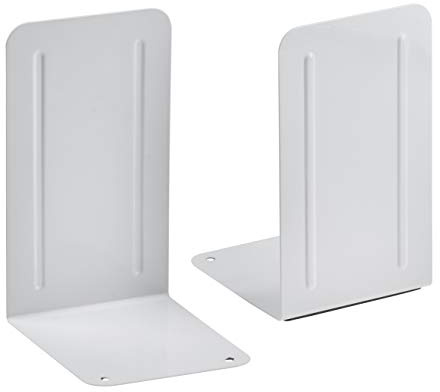Acrimet Bookends for Shelves, Non-Skid Book Holder, Heavy Duty Book Stopper, Steel Metal Book Ends Storage for Home, Library, 6 7/8 H x 4 W x 4 1/2 D (White) (1 Pair / 2 Pieces)