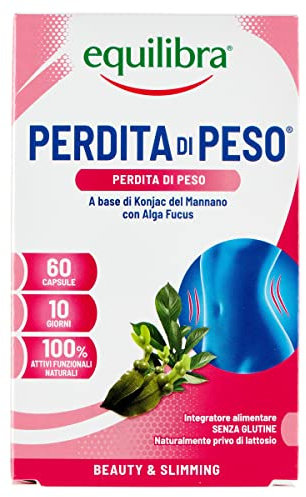 equilibra Integratori Alimentari, Perdita di Peso, Integratore per Pedita Peso a Base di Fibra di Konjac e Alga Fucus, per Normale Metabolismo e Normale Funzione Tiroidea, Senza Glutine, 60 Capsule