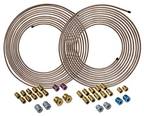 4LIFETIMELINES Copper Nickel Brake Line Kit [2-Pack] – 3/16 & 1/4 x 25 ft Tubing Coils with Fittings | Rust-Resistant CuNi Replacement Brake Lines | Easy Bend & Flare