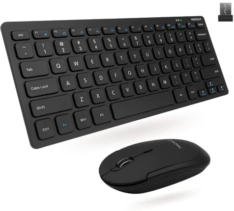 Macally Small Wireless Keyboard and Mouse Combo - Quiet Productivity Duo - 2.4G Wireless Compact Keyboard and Mouse for PC - 78 Key Mini Keyboard and Mouse with Slim Body, Click Buttons, & 3 DPI Modes
