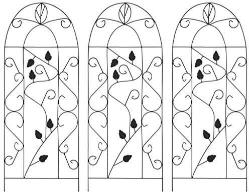 Festnight 3pz Grigliati per Rampicanti in Ferro Supporti da Giardino per Piante con Design Decorato con Foglie 40x100 cm Neri