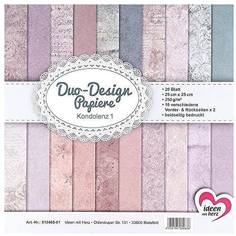 Ideen mit Herz Duo-Design-Papiere | Block mit 20 Blatt Bastelpapier | 25 x 25 cm | 250g/m² | beidseitig bedruckt | Designpapier, Motivpapier | ideal für Scrapbooking, Basteln (Kondolenz 01)
