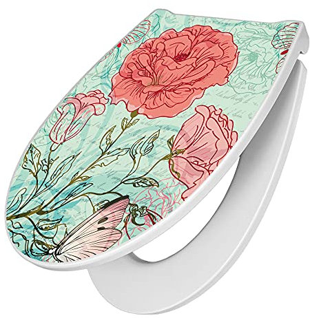 banjado Premium Toilettendeckel mit Absenkautomatik 45x38,4cm / WC Brille Soft Close/hygienischer Toilettendeckel/Klodeckel Duroplast mit Edelstahl Scharnier/Motiv Eine Rose Ist Eine Rose