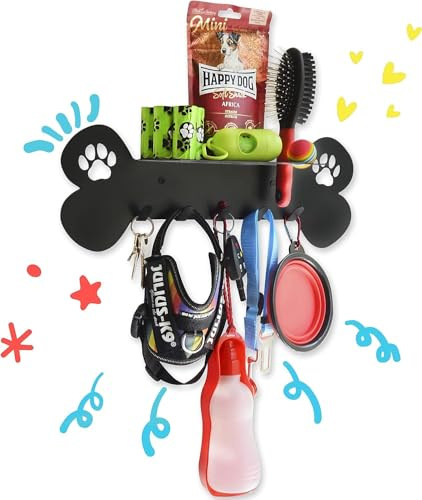 etterr Porte-manteau mural pour chien avec étagère et espace pour accessoires de promenade et d'hygiène, 100% acier au carbone