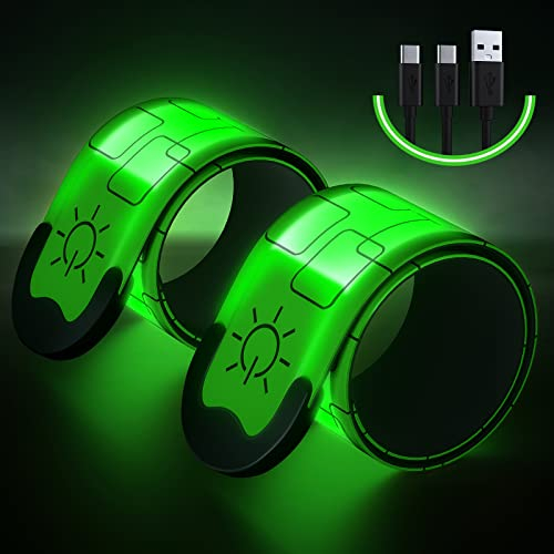Upgrade Led Armband Aufladbar, 2 Stück Reflective Leucht Armbänder Licht Armband Kinder Leuchtbänder USB Reflektorband Leuchtarmband Reflektorband Nacht Sicherheits Licht für Joggen Laufen Running