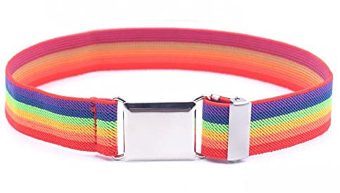 Casiler Rainbow Adjustable Canvas Belt Elastic Dress Stretch Belt with Easy Flat Buckle for Children Kids Boys Girls