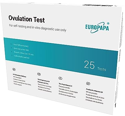 EUROPAPA® Healthcare Test di Ovulazione da 25 pezzi per l'ovulazione, test di fertilità per le donne, sensibilità da 25 mIU/Ml