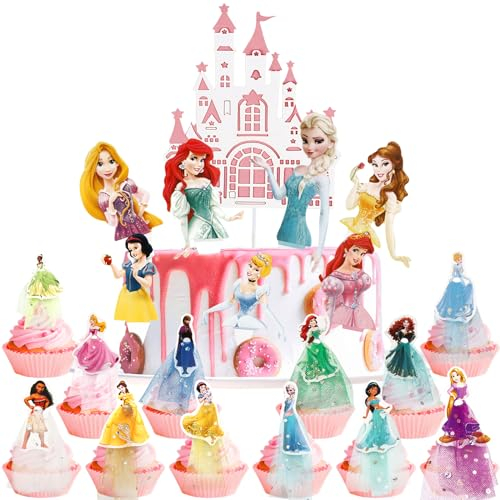 Princess Xingsky Lot de 20 décorations de gâteau d'anniversaire pour fille Princesse Décoration de gâteau Princesse pour enfants filles Anniversaire Gâteau Cupcake Topper Décoration de fête