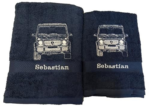 Handtuch Duschtuch, SET Geschenk Mercedes Kombi Baumwolle bestickt, personalisiert NEU (Handtuch, grau)