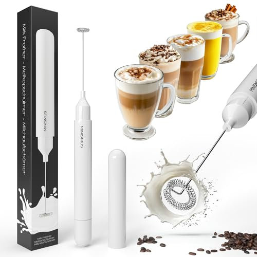 Minismus Batteriebetriebener Milchaufschäumer Elektrisch - Leichtgewichtiger Aufschäumer, Benutzerfreundlicher Elektrischer Milchaufschäumer Stab, Milchschäumer - Milk Frother (Weiß)