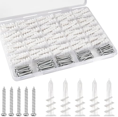 CAEYPOAR 160pcs #8 Self Drilling Drywall Anchors, Premium Wall Anchors, Drywall Anchors and Screws Kit, 70lb Hanging and Mounting, 80 Self-Tapping/Threaded Plastic Sheetrock Anchors, 80#8x1-1/4 Screws