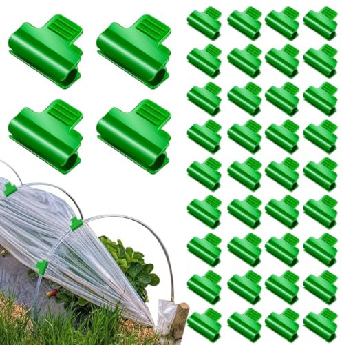 WUSJCOF 40 pièces de clips pour serre, clips de jardin verts, pinces pour filet anti-oiseaux, bâche serre, serre tunnel et filet anti-insectes, accessoires pour plantes de jardin, 11 mm