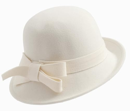 MESU Damen Vintage Filz Eimer Hut 1920S Cloche Bowler Hüte Weiß