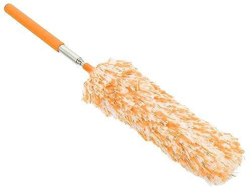 COLLBATH Extendable Home Duster Washable Microfiber Head, Telescopic Sweeping Duster for Dust Cleaning, Orange-White Lightweight Tool Suitable for Household and Interior Surfaces