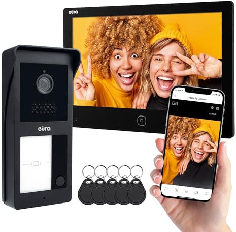 Interphone vidéo Eura VDP-49A3-2TY TUYA, Wi-FI, AHD, RFID, Station météo, écran Couleur 7 Pouces, Deux Fils, Noir