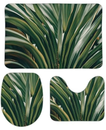 3 Piezas Juego De Alfombra De Baño Hojas Verdes De Palmera, Planta Tropical Juego De Alfombrillas De Baño Durable Moda Alfombras De Cama, para Bathroom, Cocina, Dormitorio