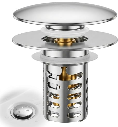 Diámetro Orificio Acero Inoxidable tapón Fregadero Universal: 28,5–55 mm | Enchufe de drenaje premium con filtro de pelo para fregadero y bañera,conjunto de drenaje anti-obstrucción,núcleo de latón