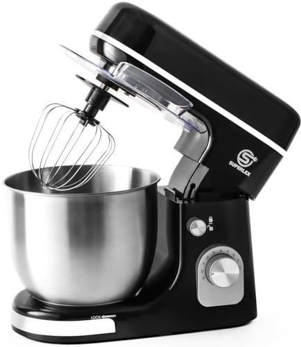 SUPERLEX Robot de cocina, 5 L, 1300 W, 3 en 1, máquina de masa, con cuenco de acero inoxidable, 8 niveles, función de pulso, gancho para amasar, batidor para pan, pizza, pasteles