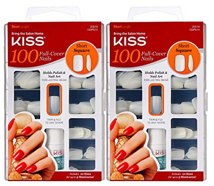 Kiss 100 Full Cover Nails Short Square (Short Length) (2 Pack)