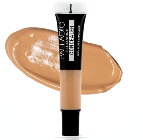 Palladio Full Coverage Concealer, Under Eyes Disguise, Creamy Face and Eye, Evens Skin Tone, Conceals Blemishes, Dark Circles and Fine Lines, Use with Concealer Brush, Café Au Lait