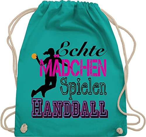 Turnbeutel Rucksack - WM 2023 Trikot Ersatz - Echte Mädchen Spielen Handball - Unisize - Türkis - beachhandball stoffbeutel baumwolle sportsack sportbeutel turntasche beuteltasche bag turnbeute