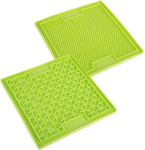 Lickimat Slow Feeder for Dogs, Boredom & Anxiety Reducer; for Food, Treats, Yogurt, or Peanut Butter. Fun Alternative to a Slow Feed Dog Bowl, 2-Pack Classic Dog Buddy & Soother, Green