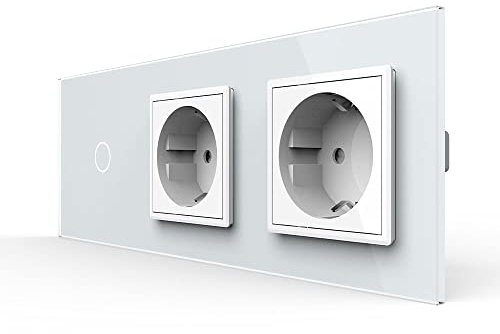 LIVOLO Touch Wechselschalter und 2 Fach Steckdose mit Glasrahmen VL-C701S/C7C2EU-11-A Weiß