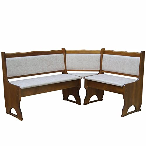 k koma Banco de esquina de madera de pino y roble con tapicería de madera maciza, piel ecológica, color beige (140 x 140)