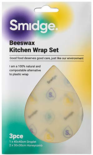 Smidge Beeswax Wraps Set of 3, Reuseable & Compostable, 100% Organic, Natural & Washable, Eco-Friendly, Patterned