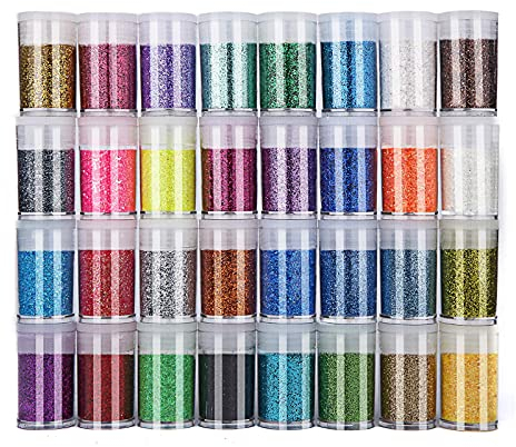Aokyom Glitzer Puder Set,Glitzer Basteln in 32 Farben,Buntes Glitzerpulver Feine Glitzer Pulver Bastelglitzer für Körper & Gesicht, Kosmetik & Basteln, Dekoration, 32 x 5g (160g)