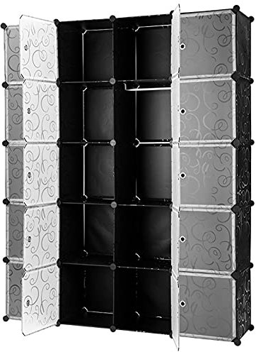 HUOLE 20 Cubos Organizadores para Almacenamiento con Puertas, Estantes de Plástico Apilables DIY, Multifuncionales, Modulares, Estantería de Armario para Libros, Ropa (5 Pisos con 20 Puertas)