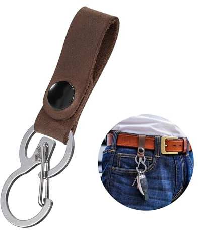 KeyUnity KS03 Portachiavi da cintura in pelle, clip portachiavi con moschettone a sgancio rapido con attacco a bottone in vera pelle, portachiavi a forma di B Strumento EDC inossidabile 420