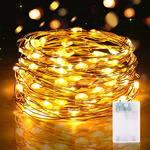 Lichterketten Batterie Timer, 5M 50 LED Micro Drahtlichterkette IP65 Wasserdichte Kupferdraht Lichterkette für Zimmer Party Garten Weihnachten Halloween Hochzeit Deko DIY (1 Stück, Warmweiß)