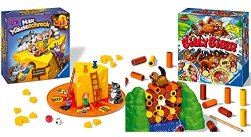 Ravensburger Kinderspiele 24562 - Max Mäuseschreck & 22246 Billy Biber - Geschicklichkeitsspiel für ruhige Hände - Spiel für Kinder ab 4 Jahren, Familienspiel für 1-4 Spieler