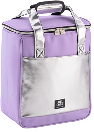 Isolierte wasserdichte Flaschen-Kühltasche Fun Bottle-Bag Lavendel-Silber auch als Kühlbox einsetzbar, 18 x 13 x 36 cmH, 18,5 Liter Volumen