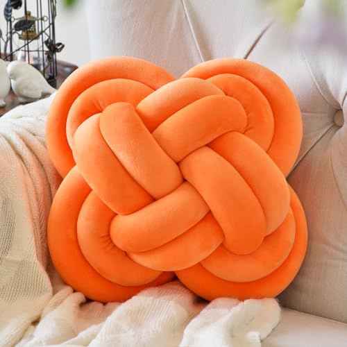 Xuyier Cojín decorativo con forma de nudo y tela de terciopelo para sofá cama, cojín cuadrado anudado para sala de estar