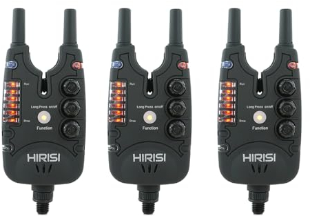 Hirisi Tackle Wasserdichter Bissanzeiger zum Karpfenangeln, mit 9 LEDs und Lautstärketon-Empfindlichkeitseinstellung, Angelzubehör (B150-3)
