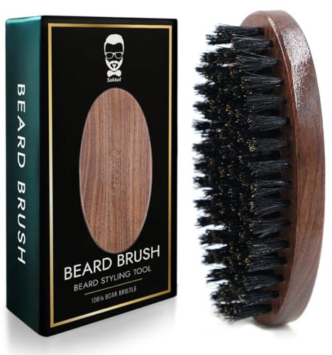 Bartbürste aus Wildschweinborsten - Sakkal | Antistatische Bürste für Männer | Perfekt für Glatten und Gepflegten Bart | Kompaktes und Robustes Design für die Tägliche Pflege