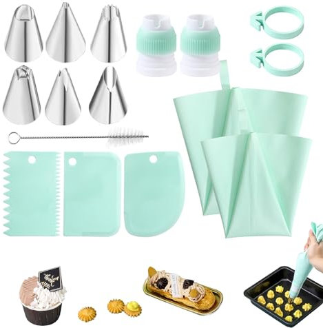 Piping Bags and Nozzles, 16 Pcs Stainless Steel Icing Piping Kit Piping Bags Reusable Cake Decorating Cake Piping kit for Baking Enthusiasts
