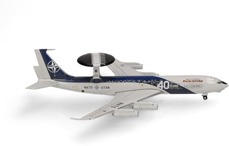 Herpa Modellflugzeug NATO E-3A Sentry - E-3 Component 40th Anniversary – LX-N90450, Miniatur im Maßstab 1:500, Sammlerstück, Modell ohne Standfuß, Metall