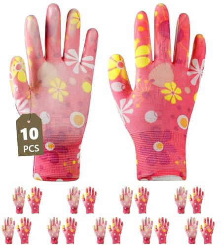 Ainiv 10 Paar Gartenhandschuhe für Damen, Latex-Beschichtete Gartenhandschuhe, Atmungsaktiv, Schutzhandschuhe Arbeitshandschuhe Passend für die Meisten